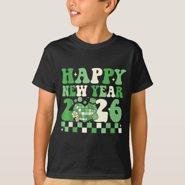 Groovy Lucky Happy New Year 2026 Disco Ball Women  T-Shirt (Front)