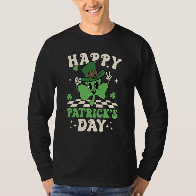 Groovy Lucky Shamrock Happy St Patrick's Day C Iri T-Shirt (Front)