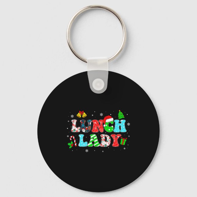 Groovy Lunch Lady Christmas Matching Xmas Lunch La Keychain (Front)