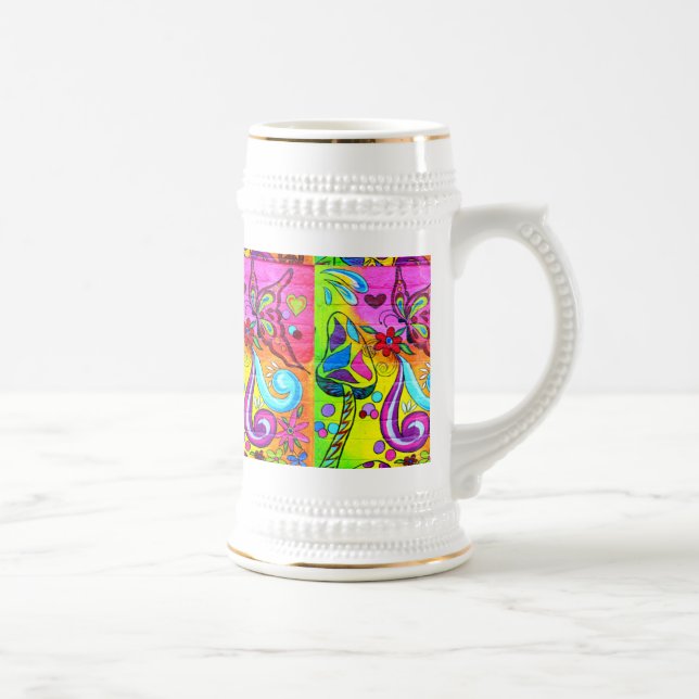 groovy magic mushroom butterfly beer stein (Right)