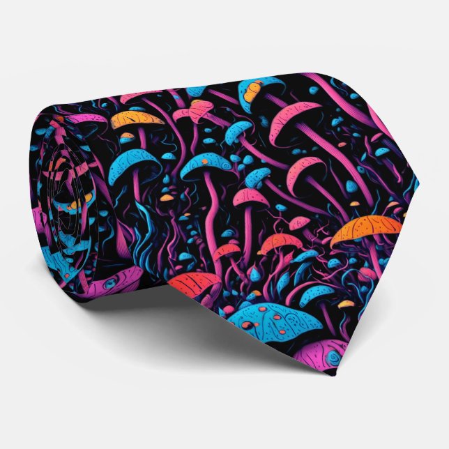 Groovy Magic Mushrooms: Retro Art Neck Tie (Rolled)