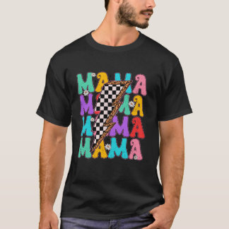 Groovy Mama Checkered Lightning Bolt Happy Mothers T-Shirt
