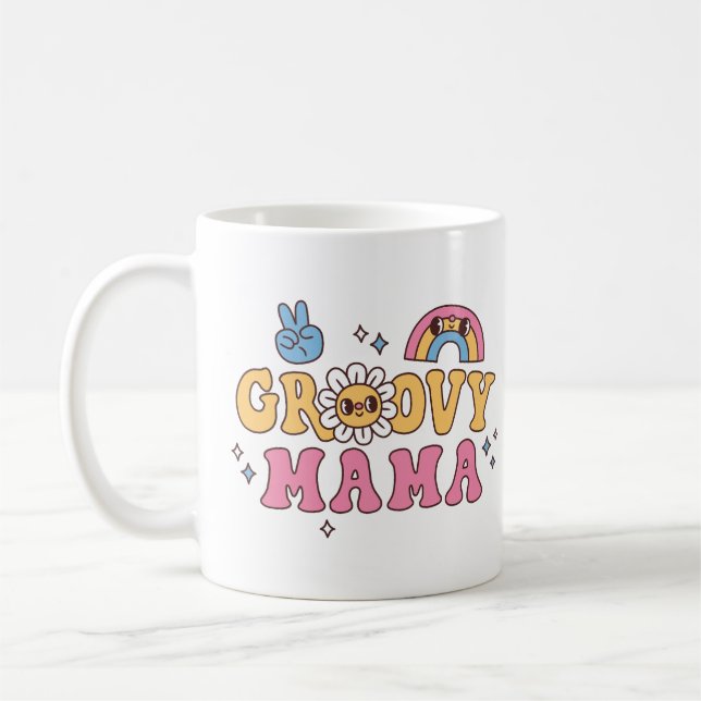 Groovy Mama Hippie Flower And Rainbow Coffee Mug (Left)