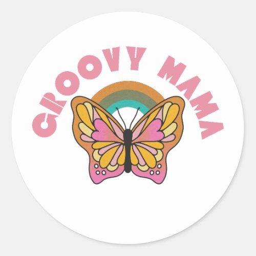Groovy mama retro butterfly design   classic round sticker