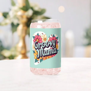 Groovy Mama Retro Floral 70s Aesthetic Design Can Glass