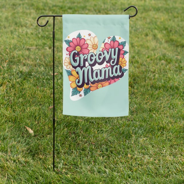 Groovy Mama Retro Floral 70s Aesthetic Design Garden Flag (In SItu)