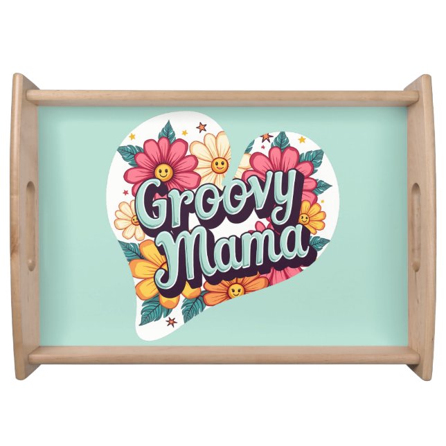 Groovy Mama Retro Floral 70s Aesthetic Design Serving Tray (Front)