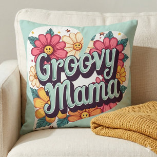 Groovy Mama Retro Floral 70s Aesthetic Design Throw Pillow