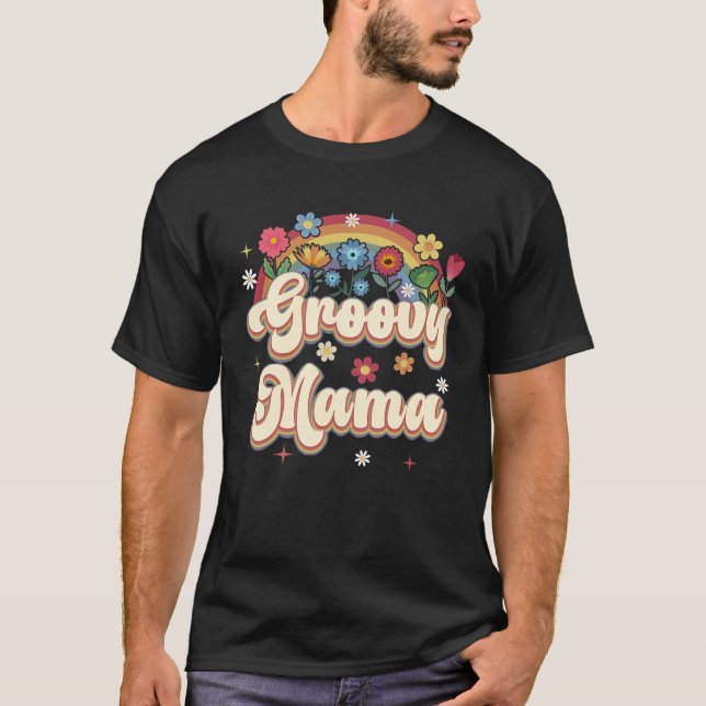 Groovy Mama Retro Hippie Peace Sign Floral Mothers T-Shirt (Front)