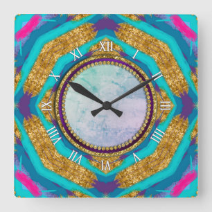 Groovy Mandala Aqua Blue Purple Wall Clock