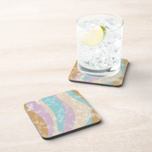 Groovy Marble Swirls Pastel Heart Stamps Beverage Coaster