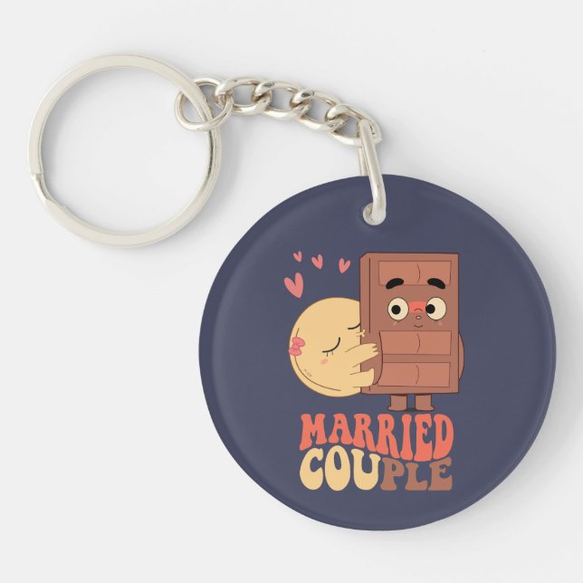 Groovy Married Couple Pancake Chocolate Love Keychain (Front)