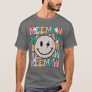 Groovy Meemaw Leopard Smile Face Grandma Life Moth T-Shirt