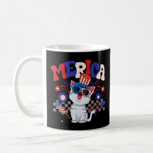 Groovy Merica Cat Sunglasses USA Flag Funny 4th Of Coffee Mug