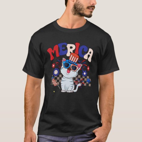 Groovy Merica Cat Sunglasses USA Flag Funny 4th Of T_Shirt