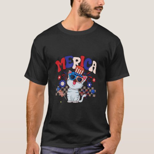 Groovy Merica Cat Sunglasses USA Flag Funny 4th Of T_Shirt