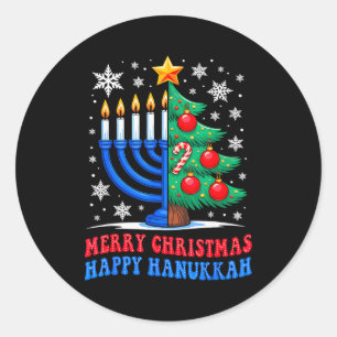 Groovy Merry Chrismukkah Happy Christmas Hanukkah Classic Round Sticker