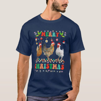 Groovy Merry Christmas Chicken Santa Hat Lights Xm T-Shirt