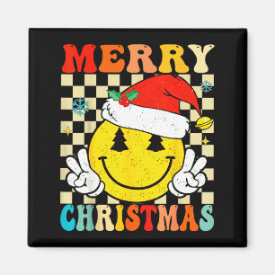 Groovy Merry Christmas Smile Face Santa Hat Xmas T Magnet