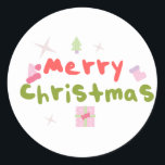 Groovy Merry Christmas Tree Bubble Letters    Classic Round Sticker<br><div class="desc">Merry Christmas Groovy Sticker</div>