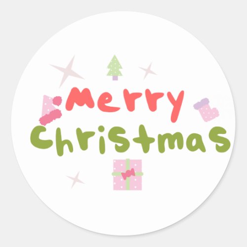 Groovy Merry Christmas Tree Bubble Letters    Classic Round Sticker