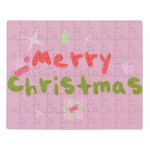 Groovy Merry Christmas Tree Bubble Letters Jigsaw Puzzle