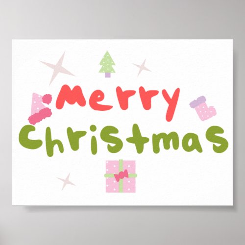 Groovy Merry Christmas Tree Bubble Letters     Poster