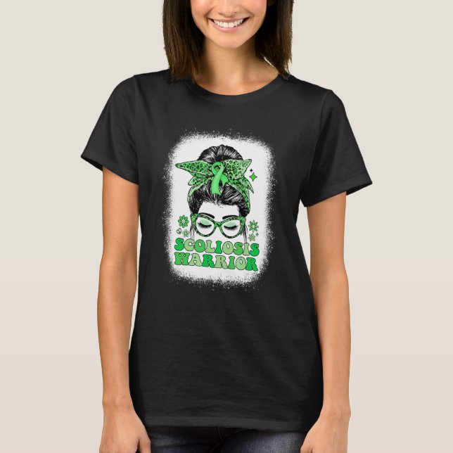 Groovy Messy Bun Women Green Ribbon Scoliosis Warr T-Shirt (Front)