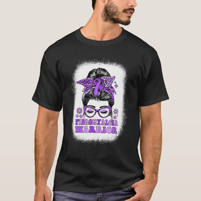 Groovy Messy Bun Women Purple Ribbon Fibromyalgia  T-Shirt (Front)