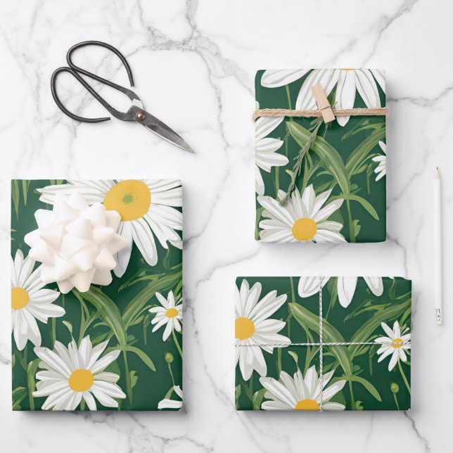 Groovy Mid Century Modern Daisy Floraal  Wrapping Paper Sheets (Front)