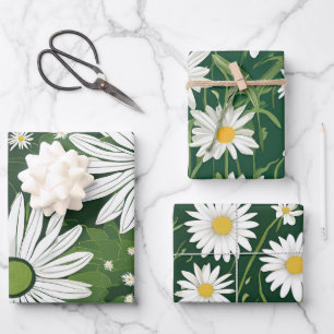Groovy Mid Century Modern Daisy Floral Wrapping Paper Sheets