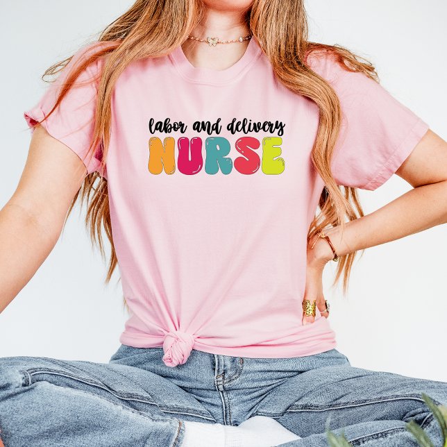 Groovy Midcentury Labor and Delivery Nurse T-Shirt (Creator Uploaded)