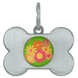 groovy mod floral pet tag