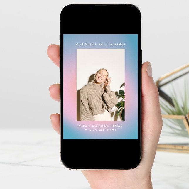 Groovy Mod Pastel Retro Custom Photo Graduation  Announcement (Front Digital)