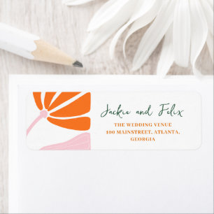 Groovy modern daisy floral pink & orange wedding label
