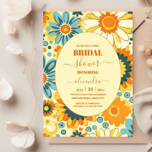 Groovy modern daisy floral yellow & pink Bridal Invitation