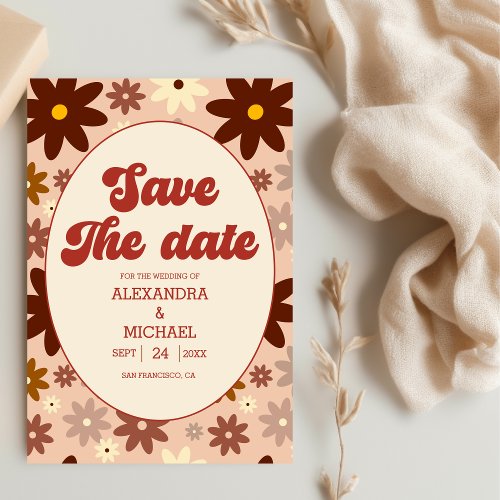 Groovy Modern Groovy Retro 70s Floral Wedding Save The Date