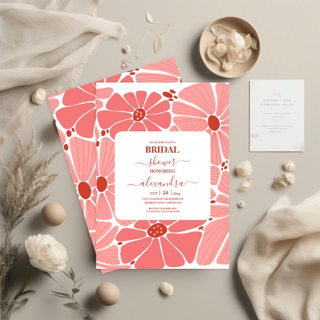 Groovy modern pink daisy bridal shower invitation (Creator Uploaded)