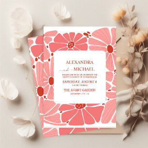 Groovy modern pink daisy wedding invitation