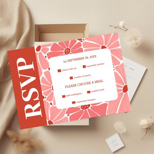 Groovy modern pink daisy wedding RSVP card
