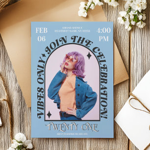 Groovy Modern Retro Arch Photo Birthday Party Invitation
