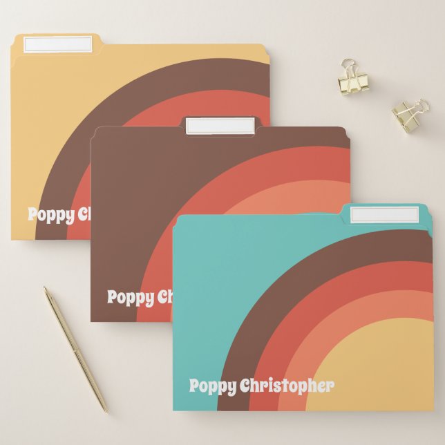 Groovy Modern Retro Bold Curves Personalized File Folder (Set)