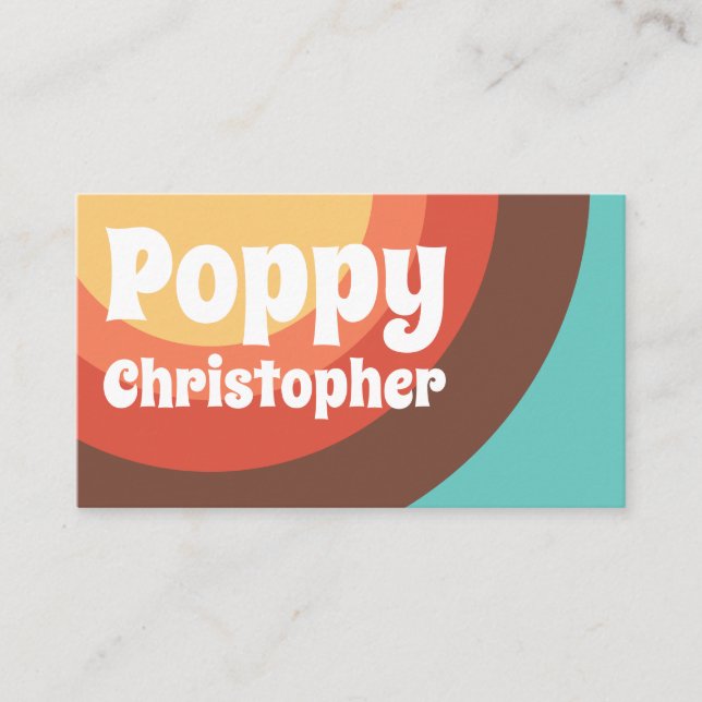 Groovy Modern Retro Colorful Curves Bold Friendly Business Card (Front)