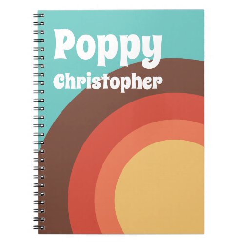 Groovy Modern Retro Colorful Curves Personalized Notebook