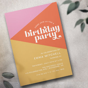 Groovy Modern Retro Fun Colorful Any Age Birthday Invitation