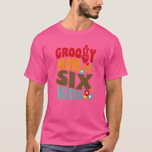 Groovy Mom Of Six Kids Retro Wavy 70s Vintage Moth T-Shirt