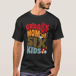 Groovy Mom Of Six Kids Retro Wavy 70s Vintage Moth T-Shirt