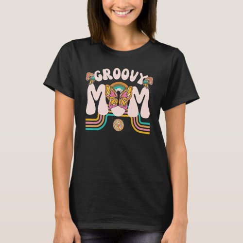 Groovy Mom Retro Rainbow Flowers Butterfly Hippie  T_Shirt