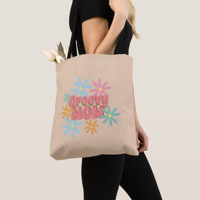 Groovy Mother's Day Mom Floral  Tote Bag (Close Up)
