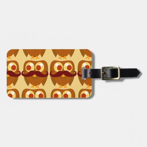 Groovy Moustache Owls Luggage Tag